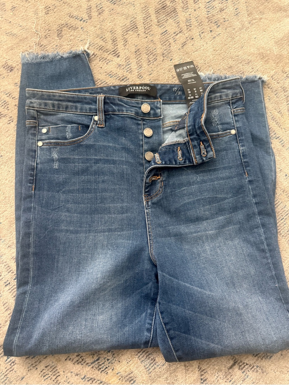 Liverpool Women's Dark Blue High-Rise Cropped Button-Fly Jeans